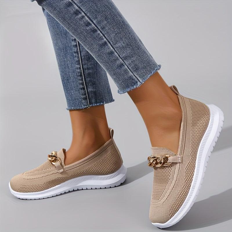 Women's Chain Decor Sneakers Breathable Flying Woven Outdoor Shoes