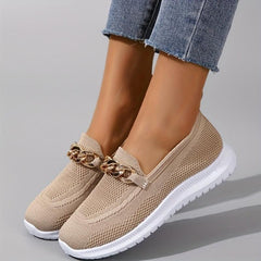 Women's Chain Decor Sneakers Breathable Flying Woven Outdoor Shoes