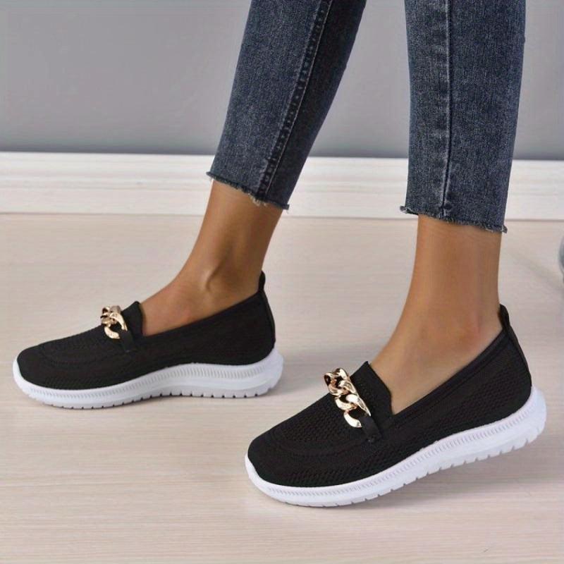 Women's Chain Decor Sneakers Breathable Flying Woven Outdoor Shoes