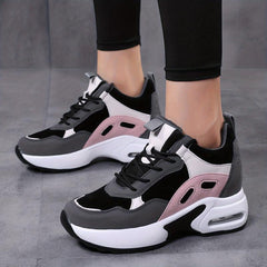 Women's Colorblock Platform Sneakers Air Cushion Lace-Up Shoes