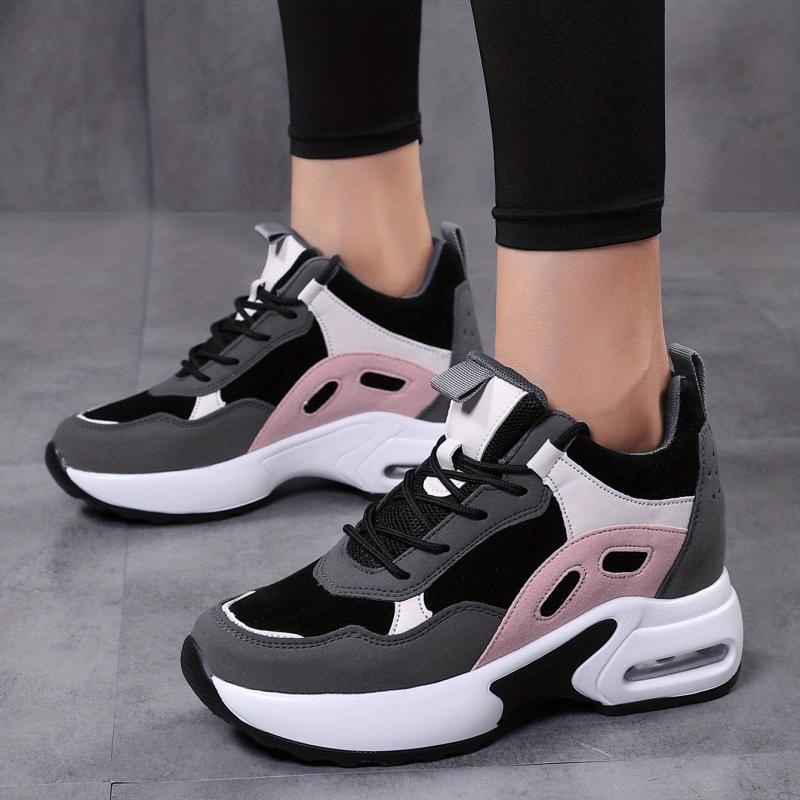 Women's Colorblock Platform Sneakers Air Cushion Lace-Up Shoes