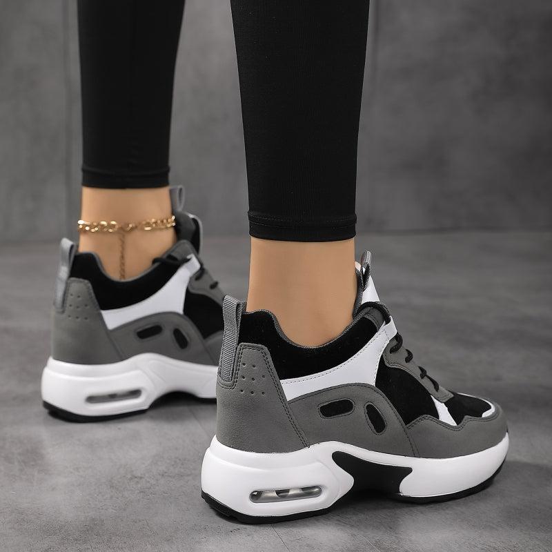 Women's Colorblock Platform Sneakers Air Cushion Lace-Up Shoes