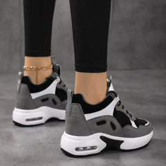 Women's Colorblock Platform Sneakers Air Cushion Lace-Up Shoes