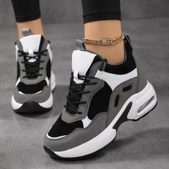 Women's Colorblock Platform Sneakers Air Cushion Lace-Up Shoes
