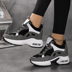 Women's Colorblock Platform Sneakers Air Cushion Lace-Up Shoes