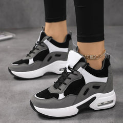 Women's Colorblock Platform Sneakers Air Cushion Lace-Up Shoes