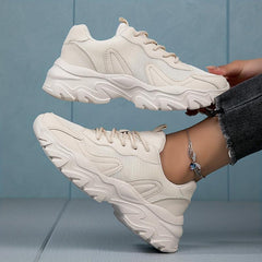 Women's Platform Sports Shoes Breathable Mesh Lace Up Low Top Sneakers