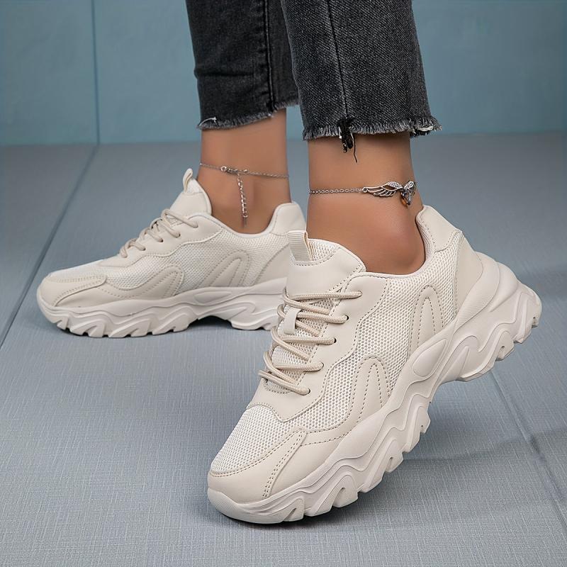 Women's Platform Sports Shoes Breathable Mesh Lace Up Low Top Sneakers