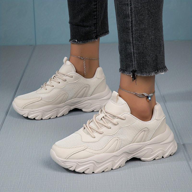 Women's Platform Sports Shoes Breathable Mesh Lace Up Low Top Sneakers