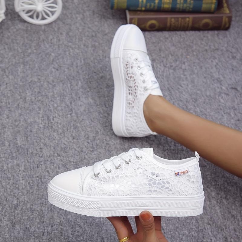 Women's Lace Platform Sneakers Hollow Out Lace Up Low Top Shoes