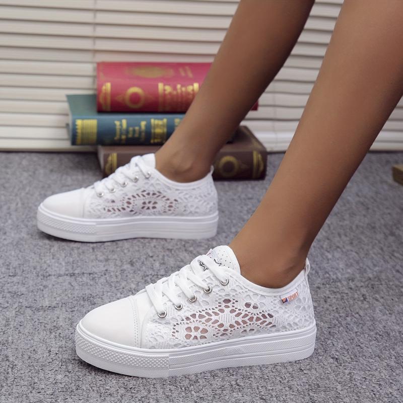 Women's Lace Platform Sneakers Hollow Out Lace Up Low Top Shoes