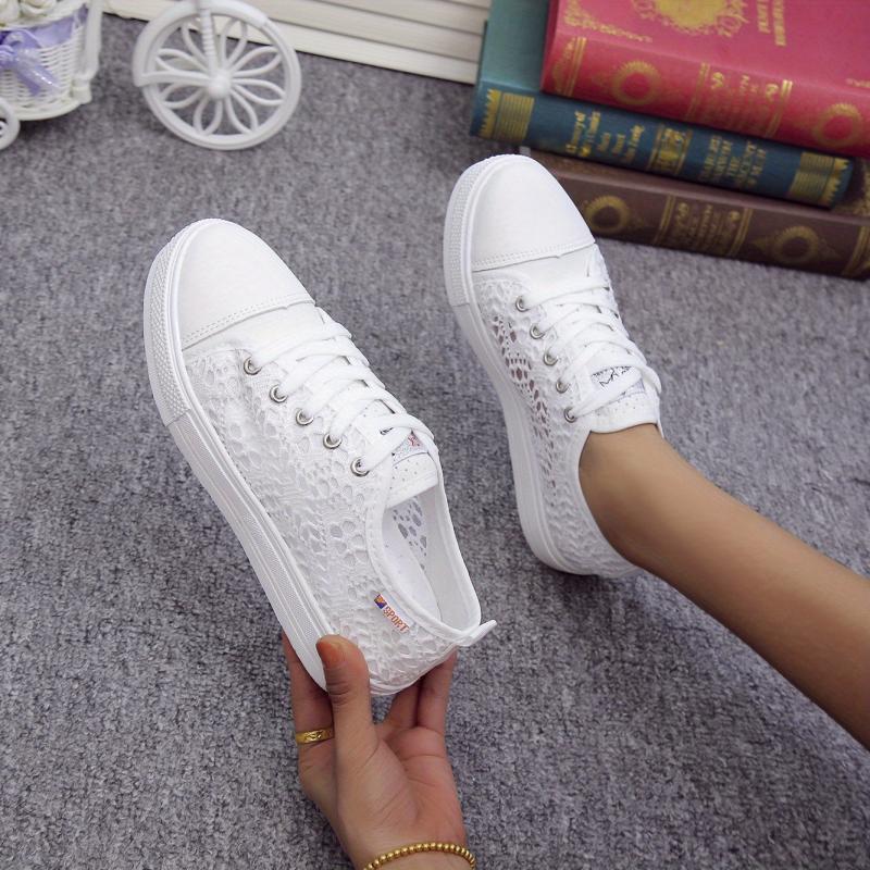 Women's Lace Platform Sneakers Hollow Out Lace Up Low Top Shoes