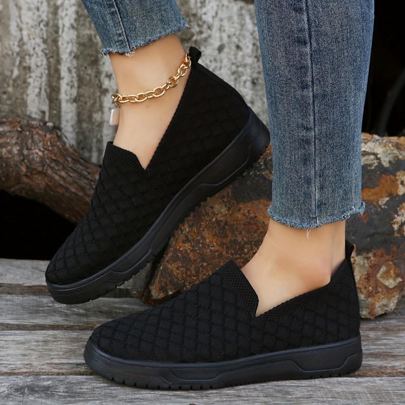 Women's Knit Flat Loafers Casual Slip On Walking Sneakers