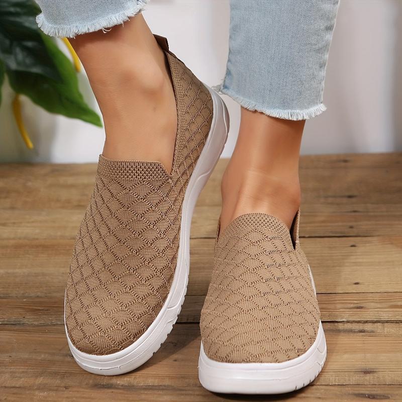 Women's Knit Flat Loafers Casual Slip On Walking Sneakers