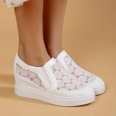 Women's Lace Wedge Loafers Flower Embroidered Slip-On Shoes