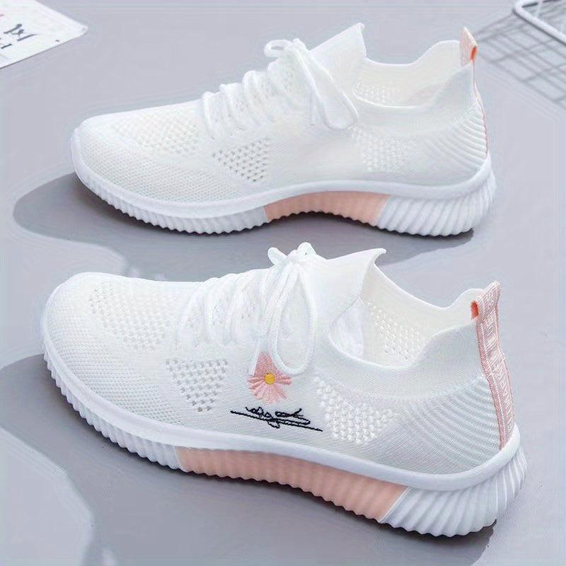 Women's Flower Pattern Sneakers Casual Lace Up Outdoor Shoes Lightweight