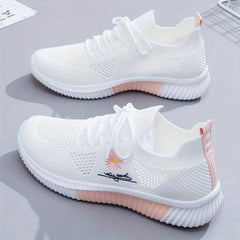 Women's Flower Pattern Sneakers Casual Lace Up Outdoor Shoes Lightweight