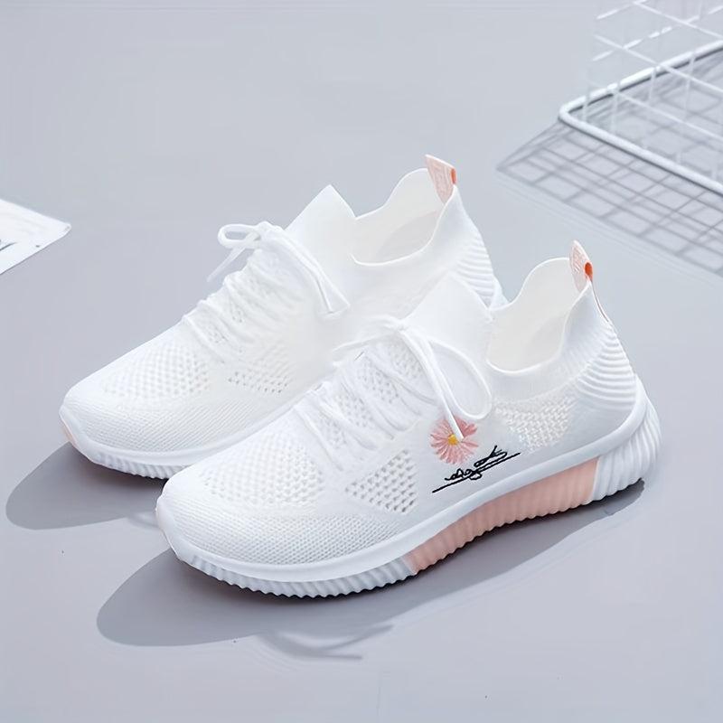 Women's Flower Pattern Sneakers Casual Lace Up Outdoor Shoes Lightweight