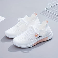 Women's Flower Pattern Sneakers Casual Lace Up Outdoor Shoes Lightweight