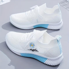 Women's Flower Pattern Sneakers Casual Lace Up Outdoor Shoes Lightweight