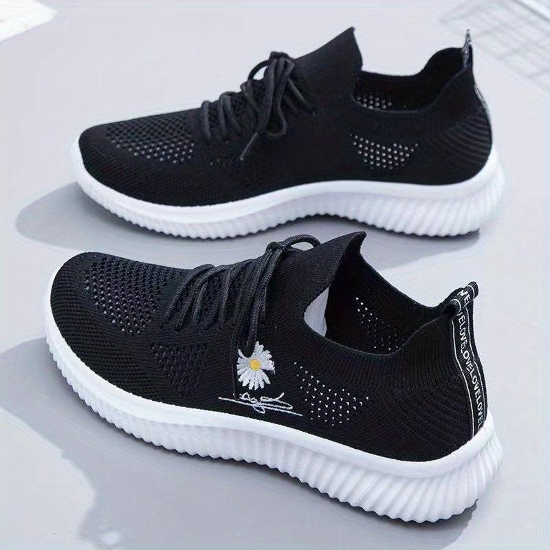 Women's Flower Pattern Sneakers Casual Lace Up Outdoor Shoes Lightweight