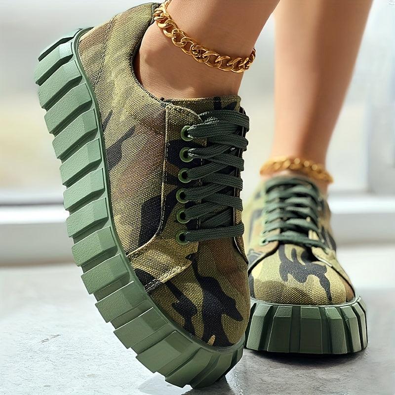 Women's Camo Canvas Shoes Lace Up Low Top Sneakers Comfy Walking Shoes