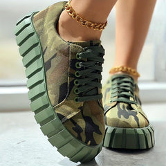 Women's Camo Canvas Shoes Lace Up Low Top Sneakers Comfy Walking Shoes