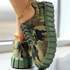 Women's Camo Canvas Shoes Lace Up Low Top Sneakers Comfy Walking Shoes