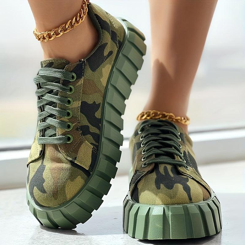 Women's Camo Canvas Shoes Lace Up Low Top Sneakers Comfy Walking Shoes