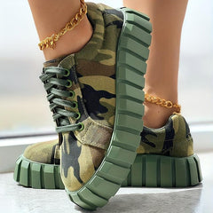 Women's Camo Canvas Shoes Lace Up Low Top Sneakers Comfy Walking Shoes