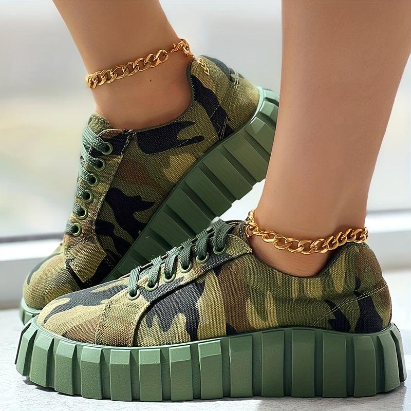 Women's Camo Canvas Shoes Lace Up Low Top Sneakers Comfy Walking Shoes