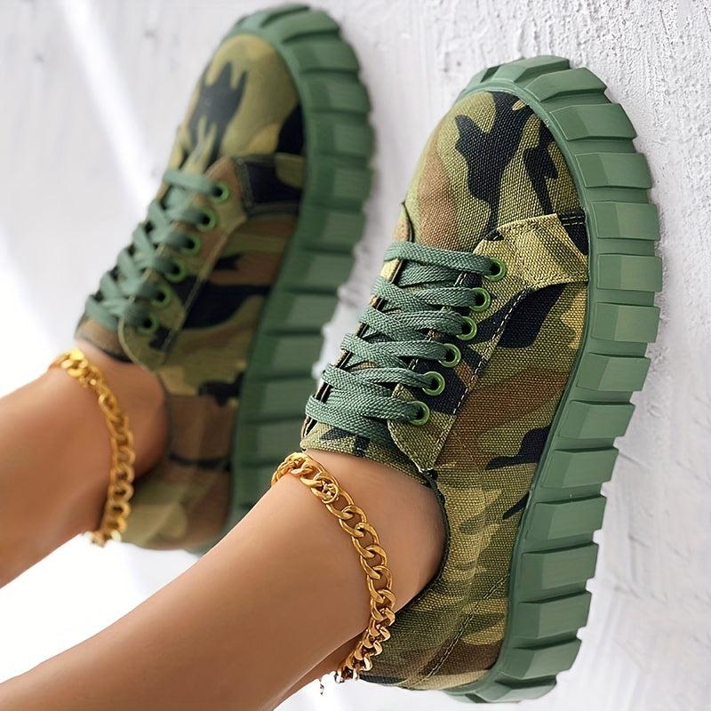 Women's Camo Canvas Shoes Lace Up Low Top Sneakers Comfy Walking Shoes