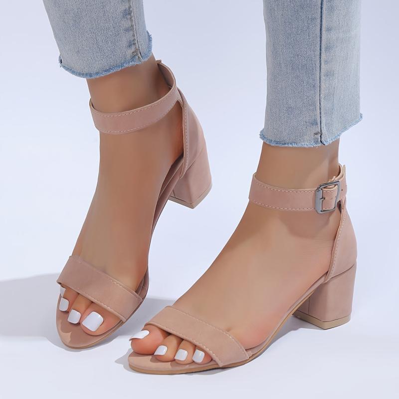 Block Heel Ankle Strap Sandals Open Toe Buckle Low Heels Daily Wear Dress