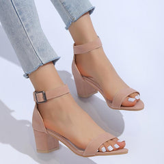 Block Heel Ankle Strap Sandals Open Toe Buckle Low Heels Daily Wear Dress
