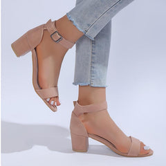 Block Heel Ankle Strap Sandals Open Toe Buckle Low Heels Daily Wear Dress