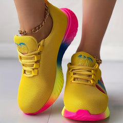 Women's Rainbow Heart Chunky Sneakers Mesh Breathable Low Top Sports Shoes