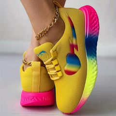 Women's Rainbow Heart Chunky Sneakers Mesh Breathable Low Top Sports Shoes