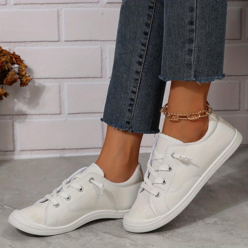 Women's Canvas Lace-Up Low Top Sneakers Lightweight & Breathable