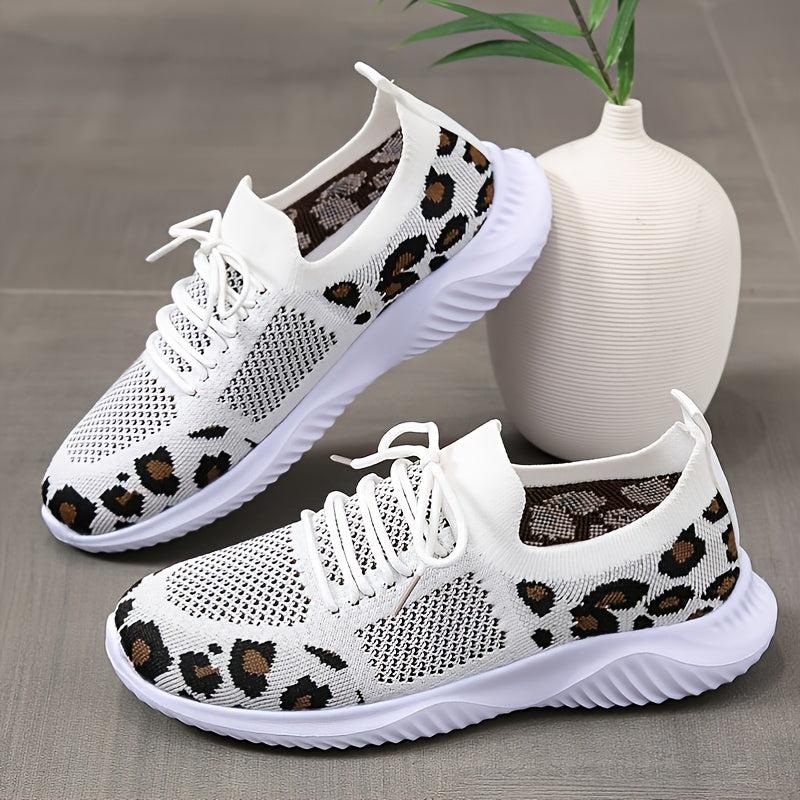 Women's Breathable Lace-Up Running Shoes Leopard Pattern Sports Shoes