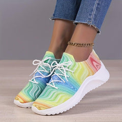 Women's Colorful Knit Sports Shoes Breathable Lace Up Running Tennis Sneakers