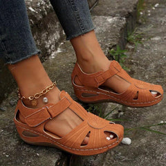 Women's Cut Out Wedge Sandals Hook & Loop Strap Platform Shoes
