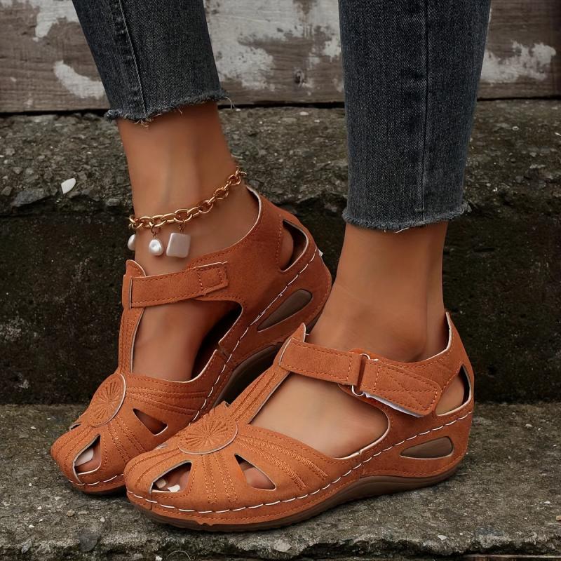 Women's Cut Out Wedge Sandals Hook & Loop Strap Platform Shoes