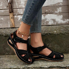 Women's Cut Out Wedge Sandals Hook & Loop Strap Platform Shoes