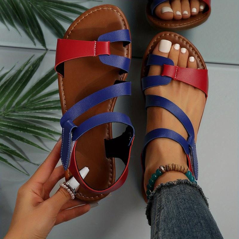 Women's Contrast Flat Sandals Hook & Loop Beach Sandals Lightweight Summer
