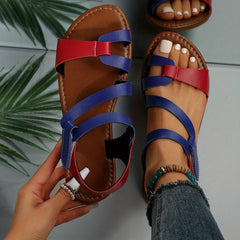 Women's Contrast Flat Sandals Hook & Loop Beach Sandals Lightweight Summer