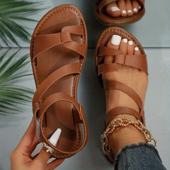 Women's Contrast Flat Sandals Hook & Loop Beach Sandals Lightweight Summer