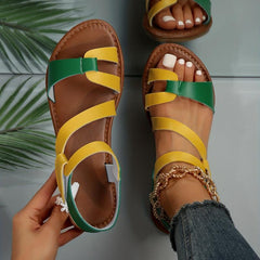 Women's Contrast Flat Sandals Hook & Loop Beach Sandals Lightweight Summer