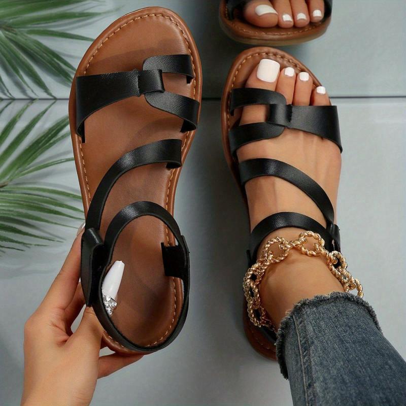 Women's Contrast Flat Sandals Hook & Loop Beach Sandals Lightweight Summer