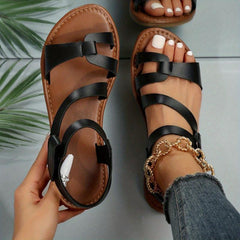 Women's Contrast Flat Sandals Hook & Loop Beach Sandals Lightweight Summer