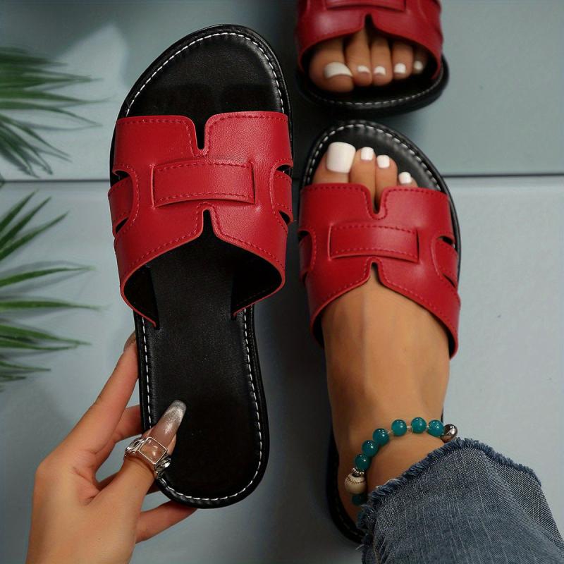Women's Flat Slide Sandals Open Toe Slip On Slides Casual Beach Shoes